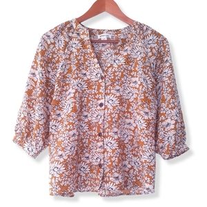 MONTEAU Yellow & Cream Floral Front Button Blouse